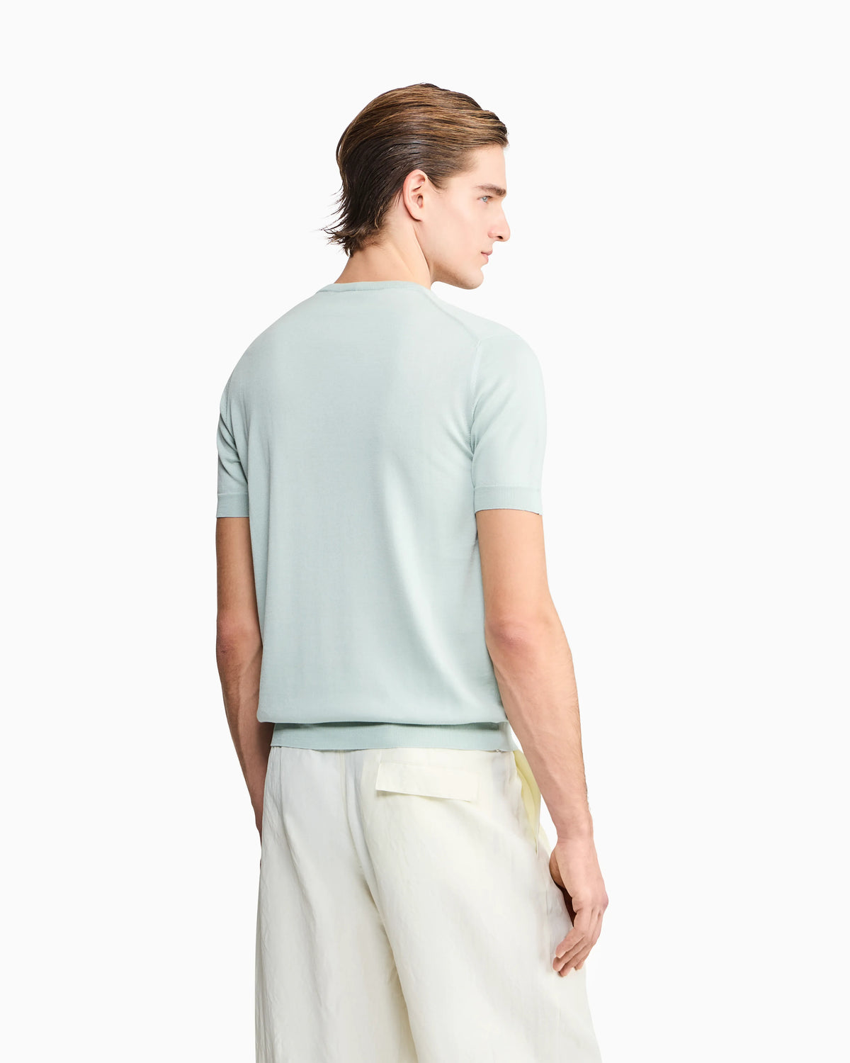 Slim-fit sweater in plain knit silk and cotton