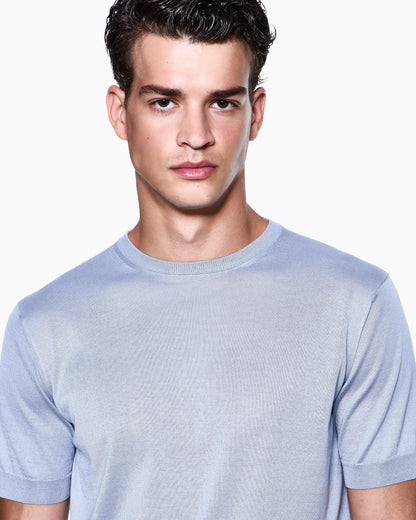 Slim-fit sweater in plain knit silk and cotton