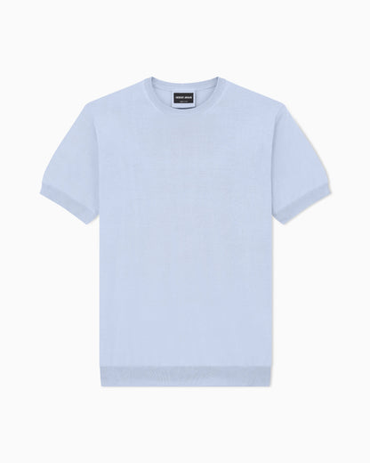 Slim-fit sweater in plain knit silk and cotton
