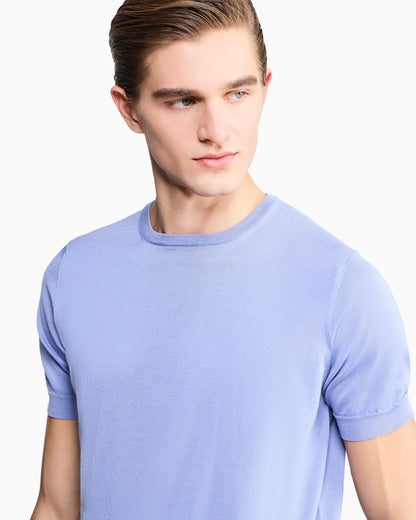 Slim-fit sweater in plain knit silk and cotton
