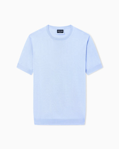 Slim-fit sweater in plain knit silk and cotton