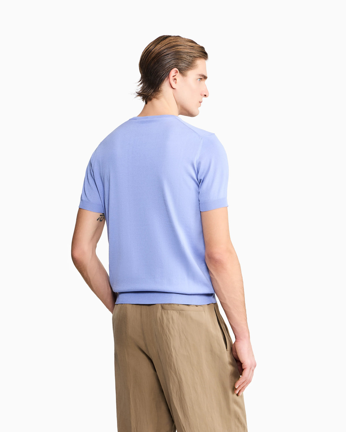 Slim-fit sweater in plain knit silk and cotton
