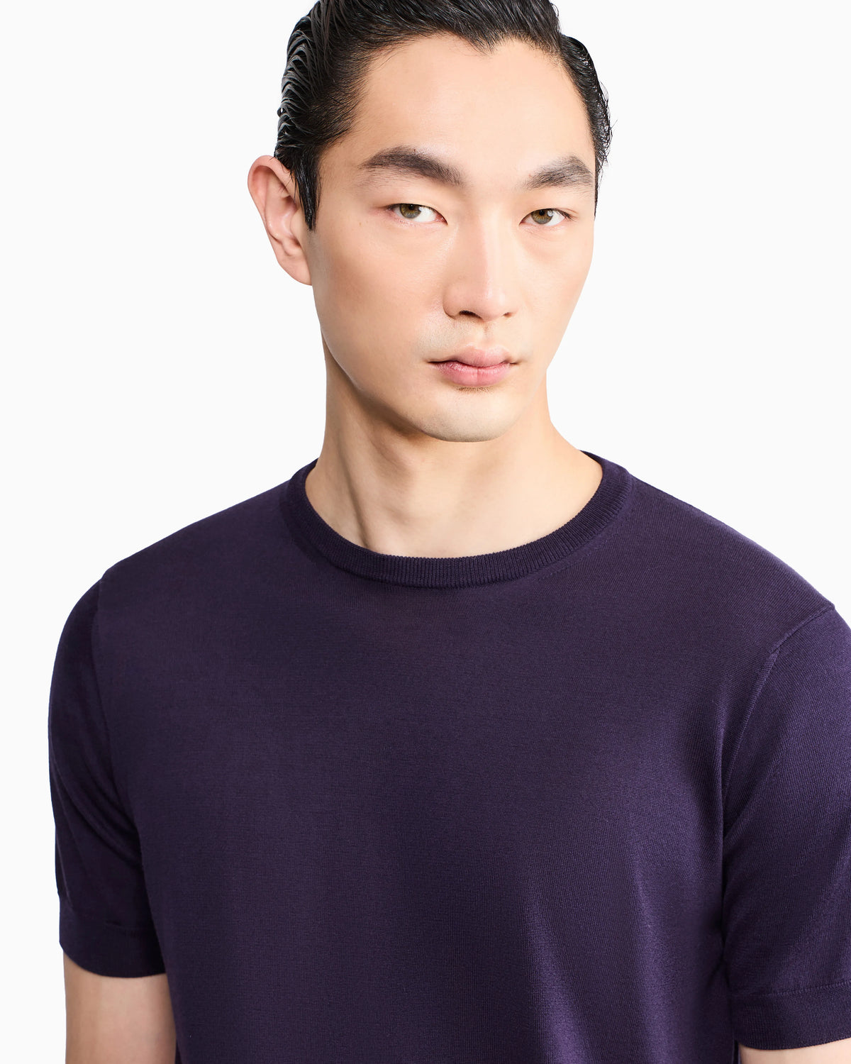 Slim-fit sweater in plain knit silk and cotton