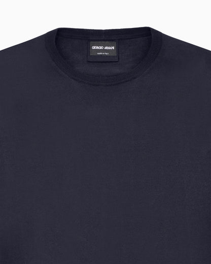Slim-fit sweater in plain knit silk and cotton