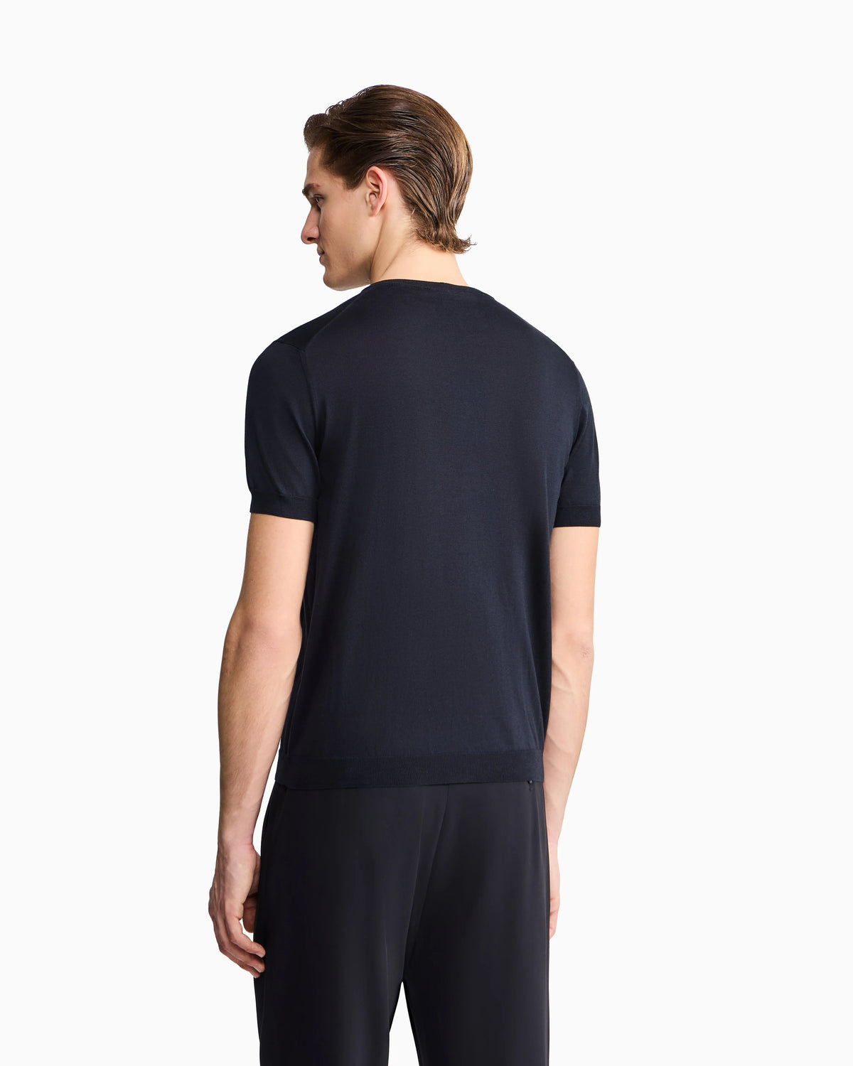 Slim-fit sweater in plain knit silk and cotton