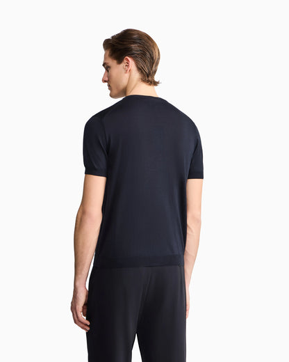 Slim-fit sweater in plain knit silk and cotton