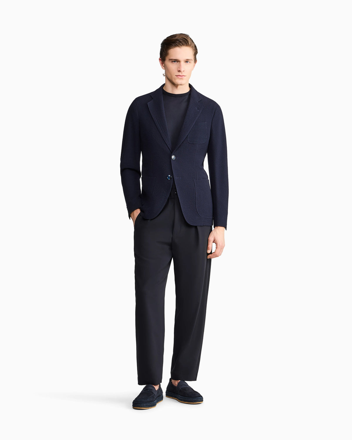 Slim-fit sweater in plain knit silk and cotton