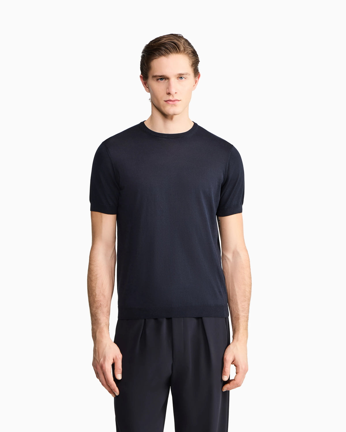 Slim-fit sweater in plain knit silk and cotton