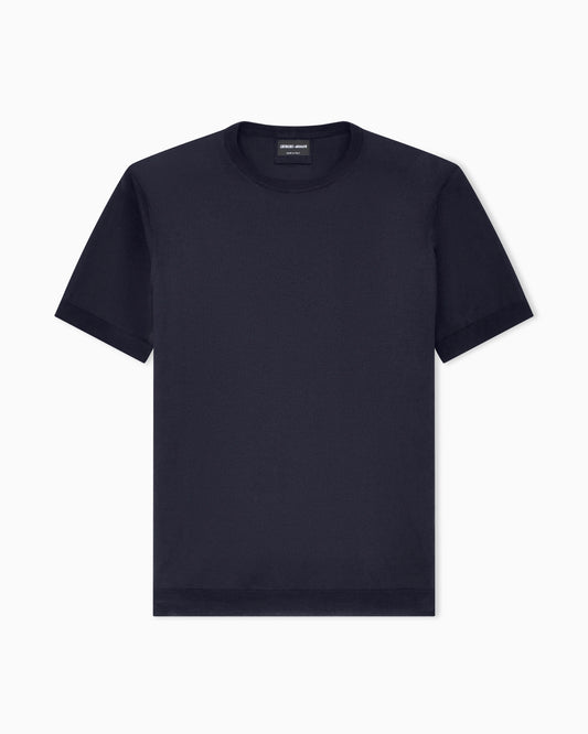 Slim-fit sweater in plain knit silk and cotton