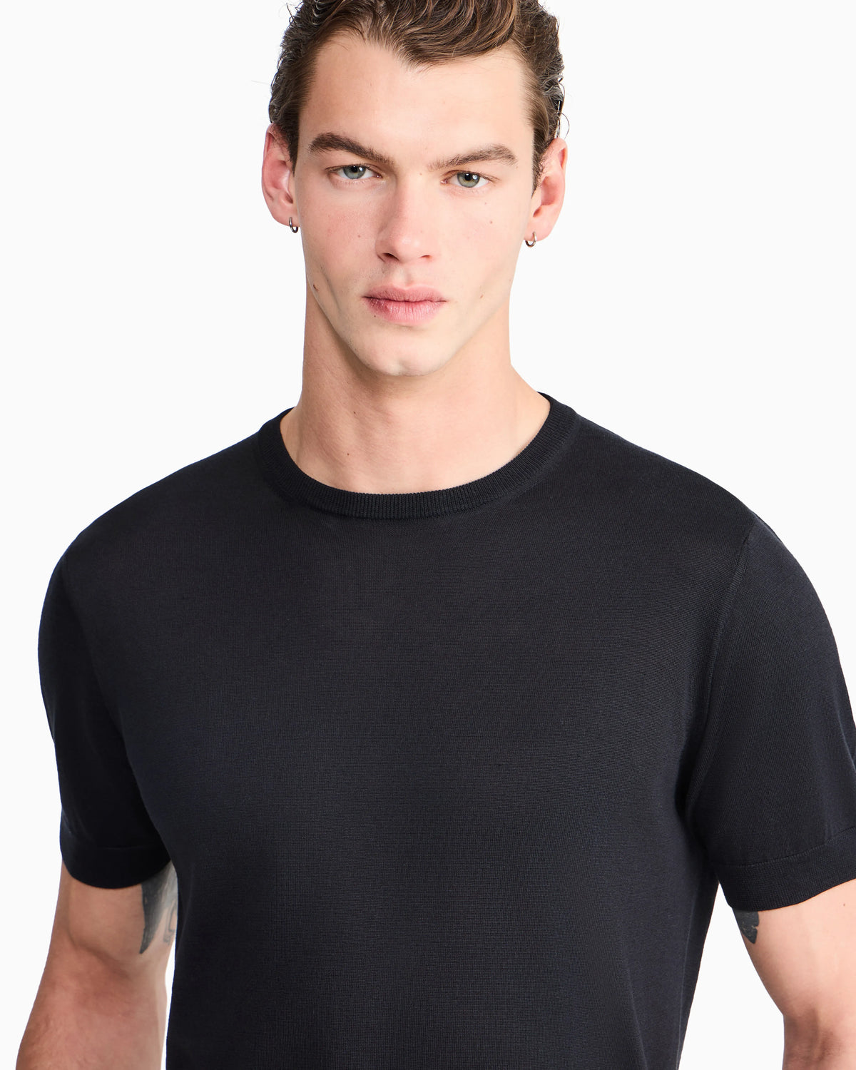 Slim-fit sweater in plain knit silk and cotton