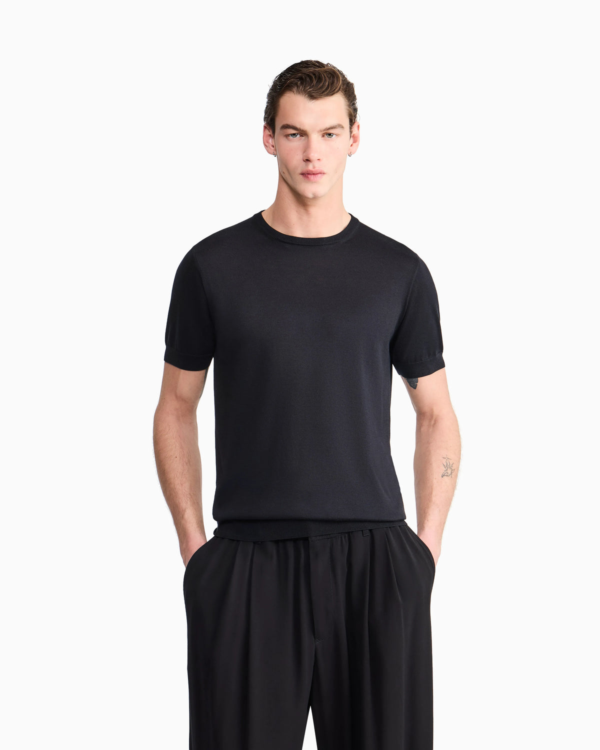 Slim-fit sweater in plain knit silk and cotton