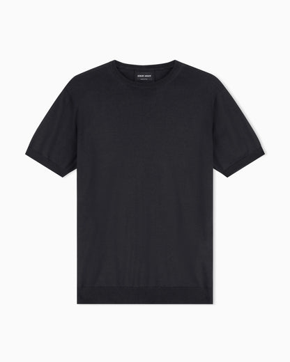 Slim-fit sweater in plain knit silk and cotton