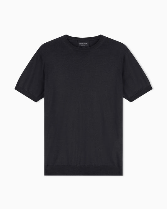 Slim-fit sweater in plain knit silk and cotton