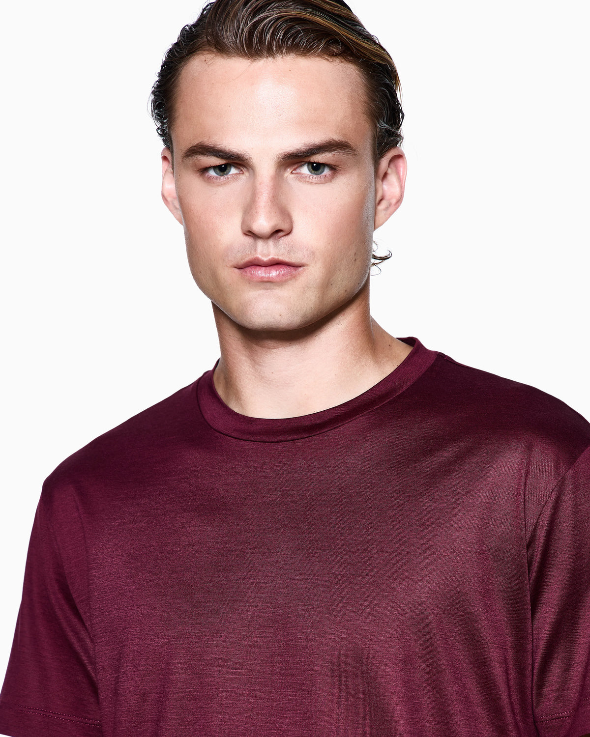 Plain-knit jersey T-shirt in a silk-and-cotton blend