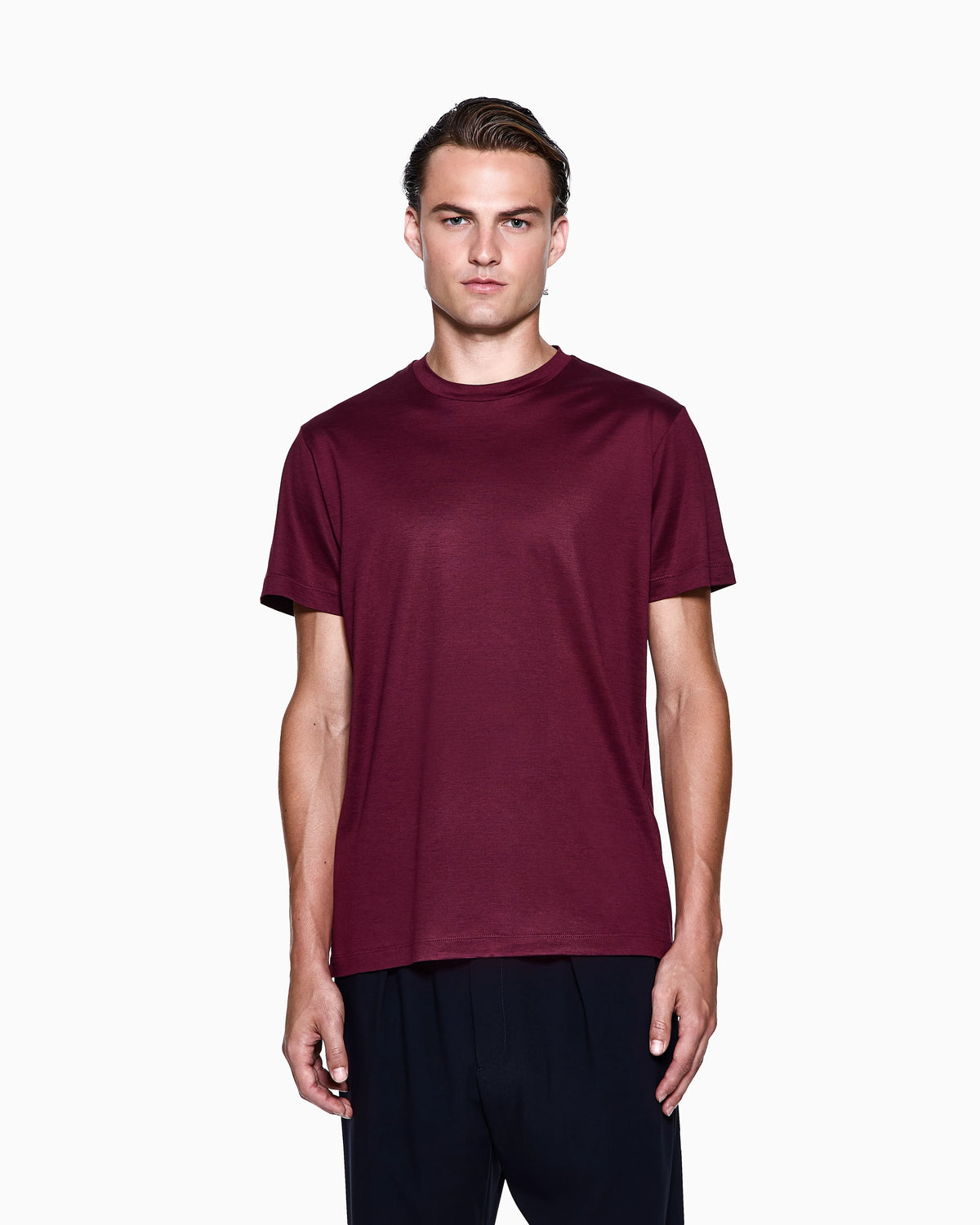Plain-knit jersey T-shirt in a silk-and-cotton blend