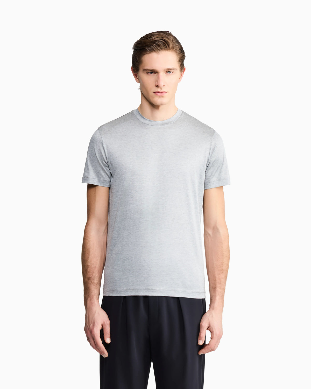 Plain-knit jersey T-shirt in a silk-and-cotton blend