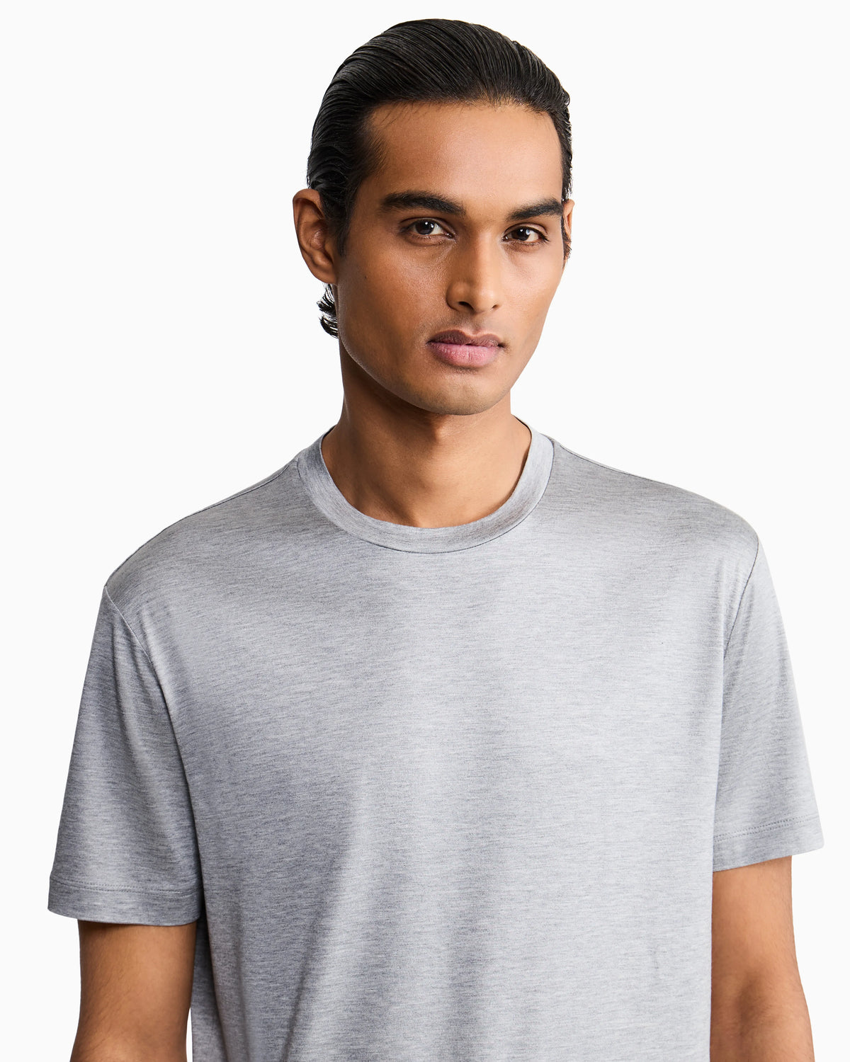 Plain-knit jersey T-shirt in a silk-and-cotton blend