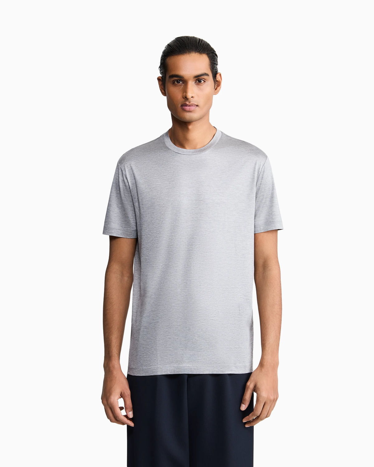 Plain-knit jersey T-shirt in a silk-and-cotton blend