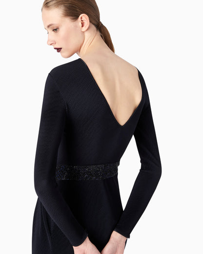 Pleated jersey dress with crystal embroidery
