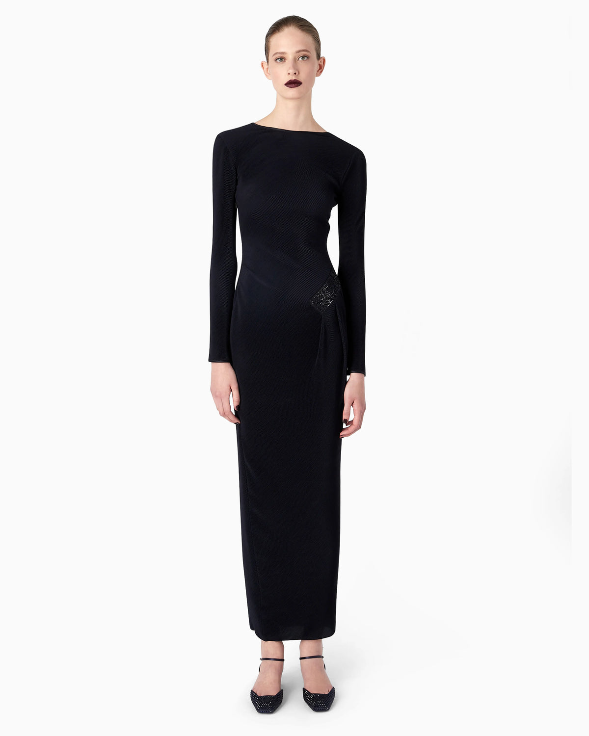 Pleated jersey dress with crystal embroidery