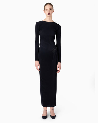 Pleated jersey dress with crystal embroidery
