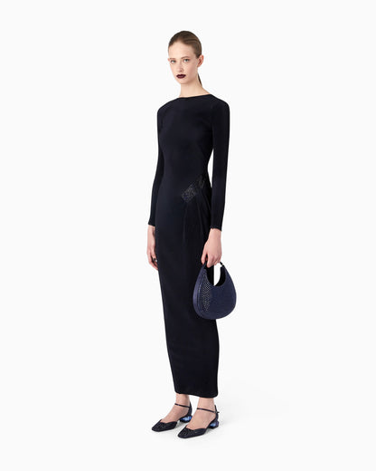 Pleated jersey dress with crystal embroidery