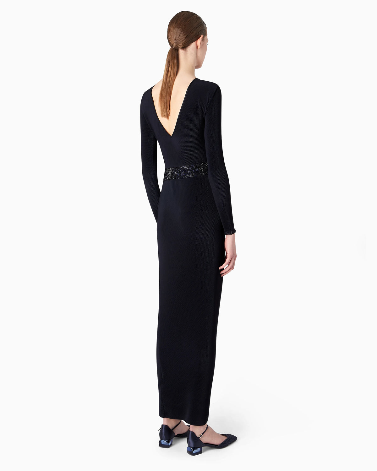 Pleated jersey dress with crystal embroidery