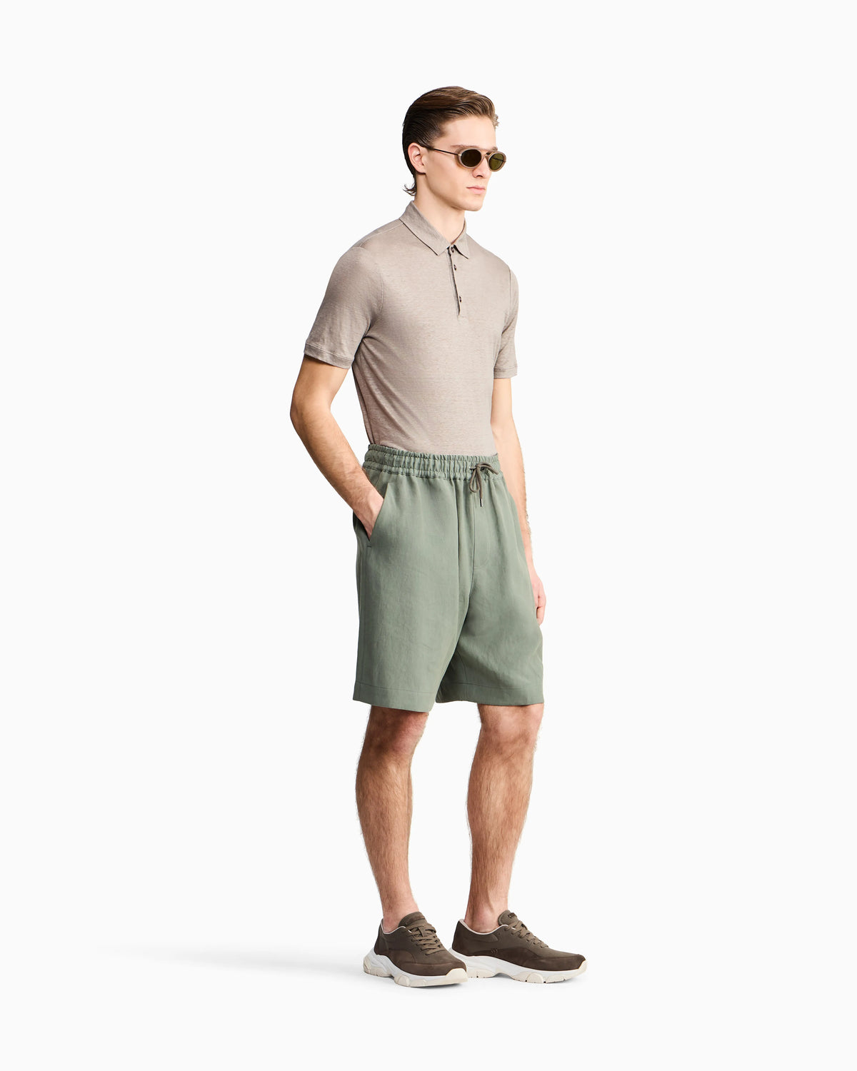 Short sleeve polo  in linen jersey with classic collar