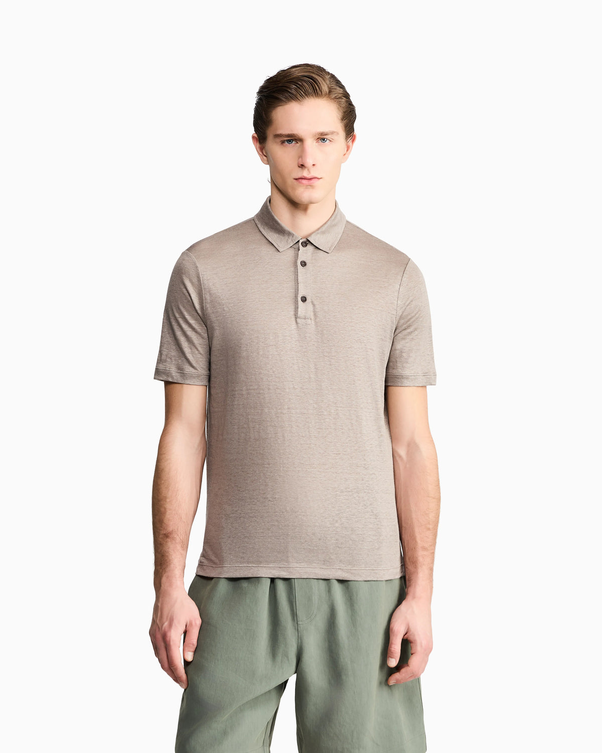 Short sleeve polo  in linen jersey with classic collar