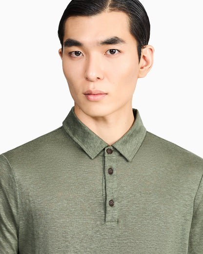 Short sleeve polo  in linen jersey with classic collar