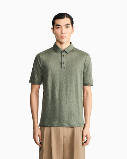 Short sleeve polo  in linen jersey with classic collar