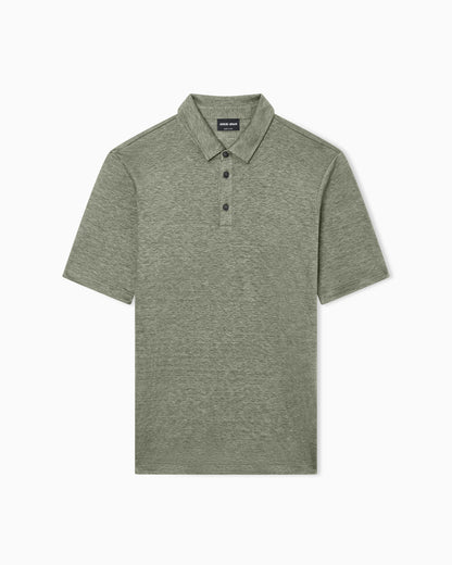 Short sleeve polo  in linen jersey with classic collar