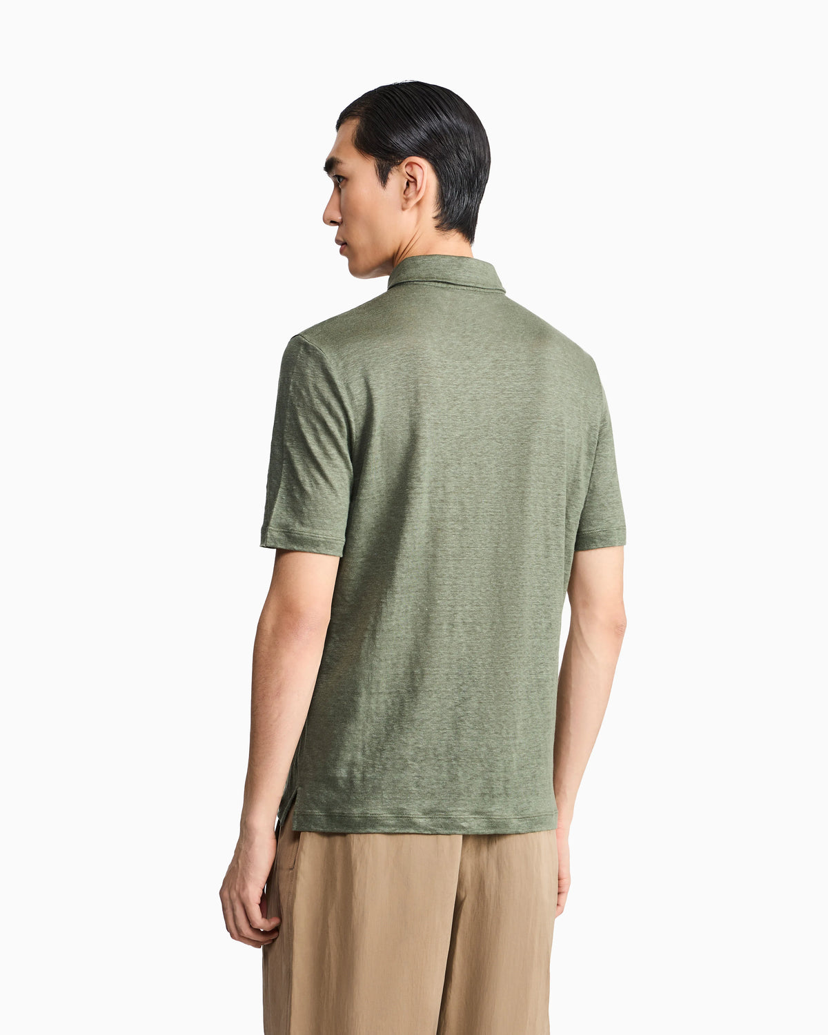 Short sleeve polo  in linen jersey with classic collar