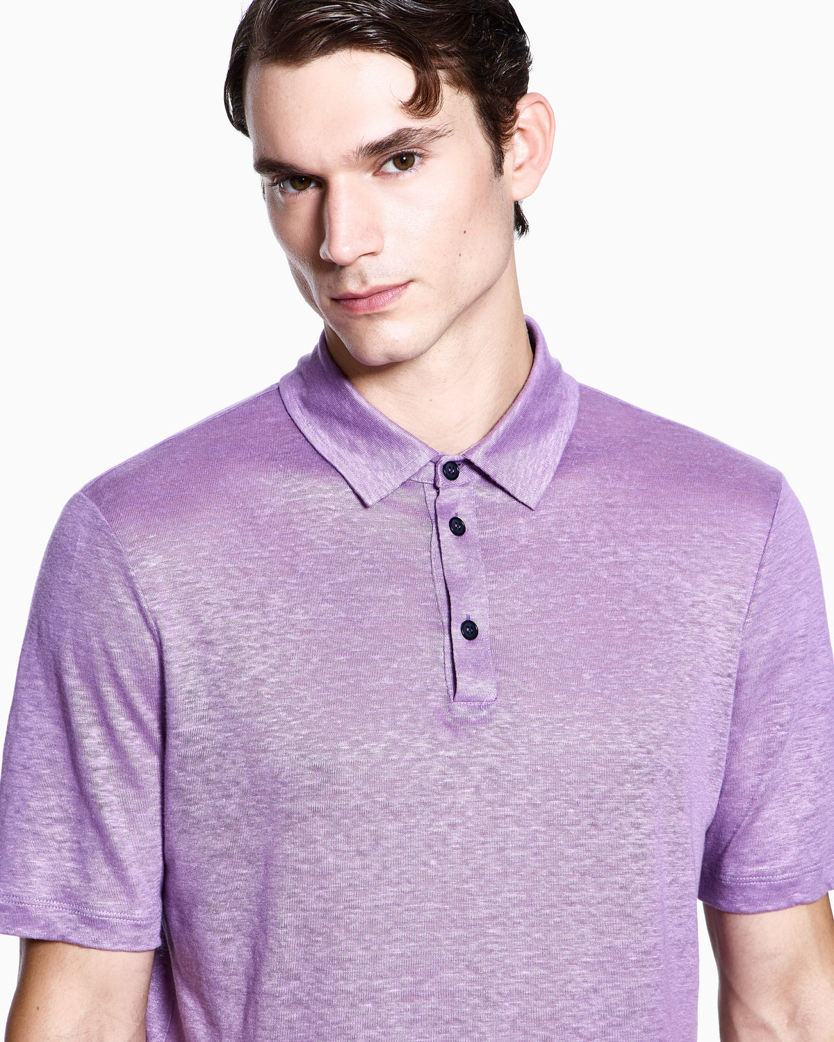 Short sleeve polo  in linen jersey with classic collar