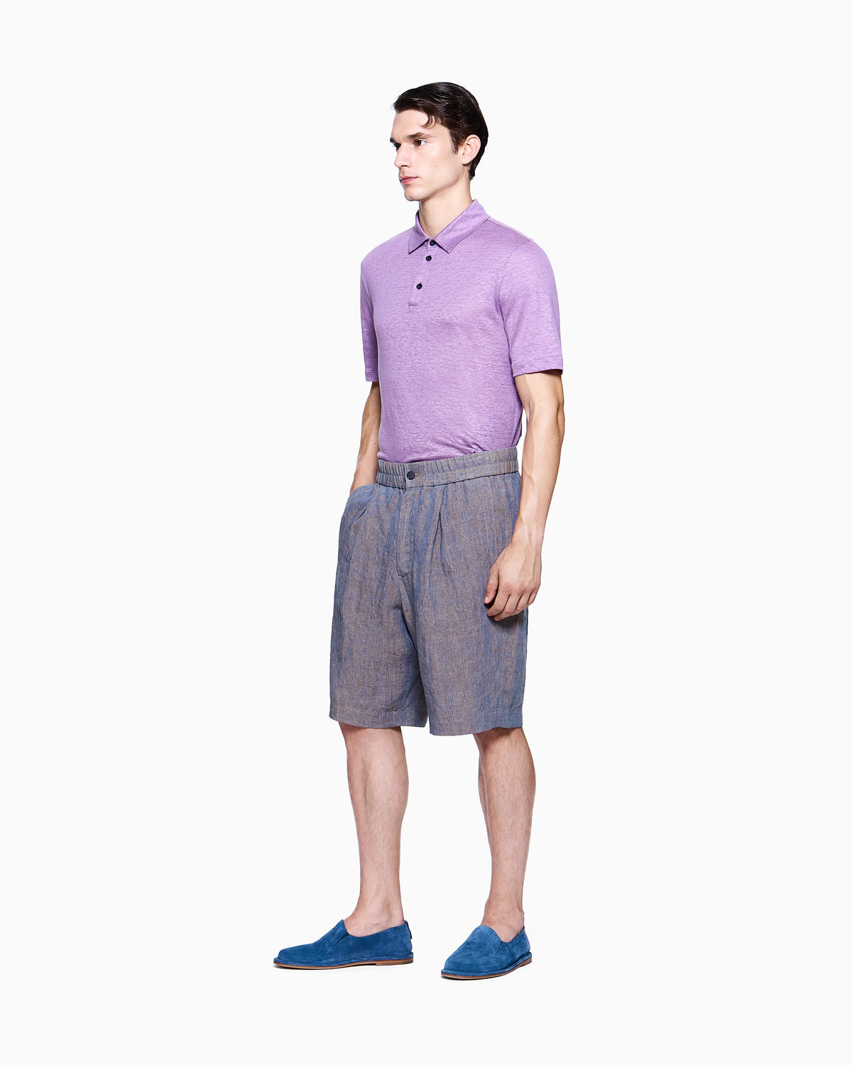 Short sleeve polo  in linen jersey with classic collar