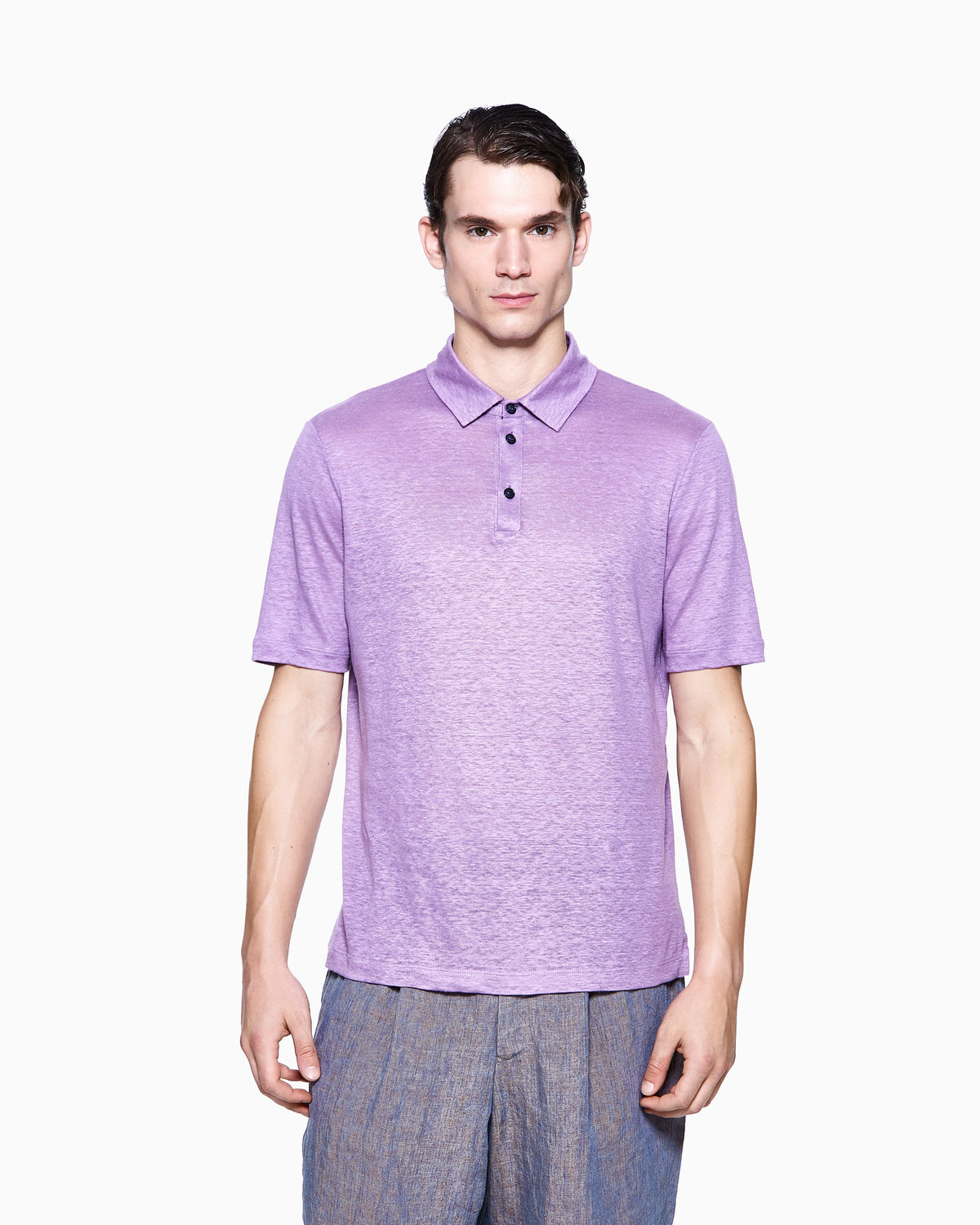 Short sleeve polo  in linen jersey with classic collar
