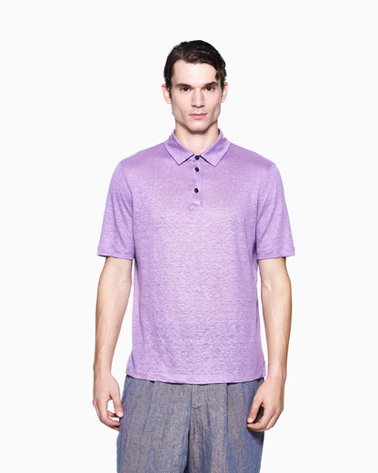 Short sleeve polo  in linen jersey with classic collar