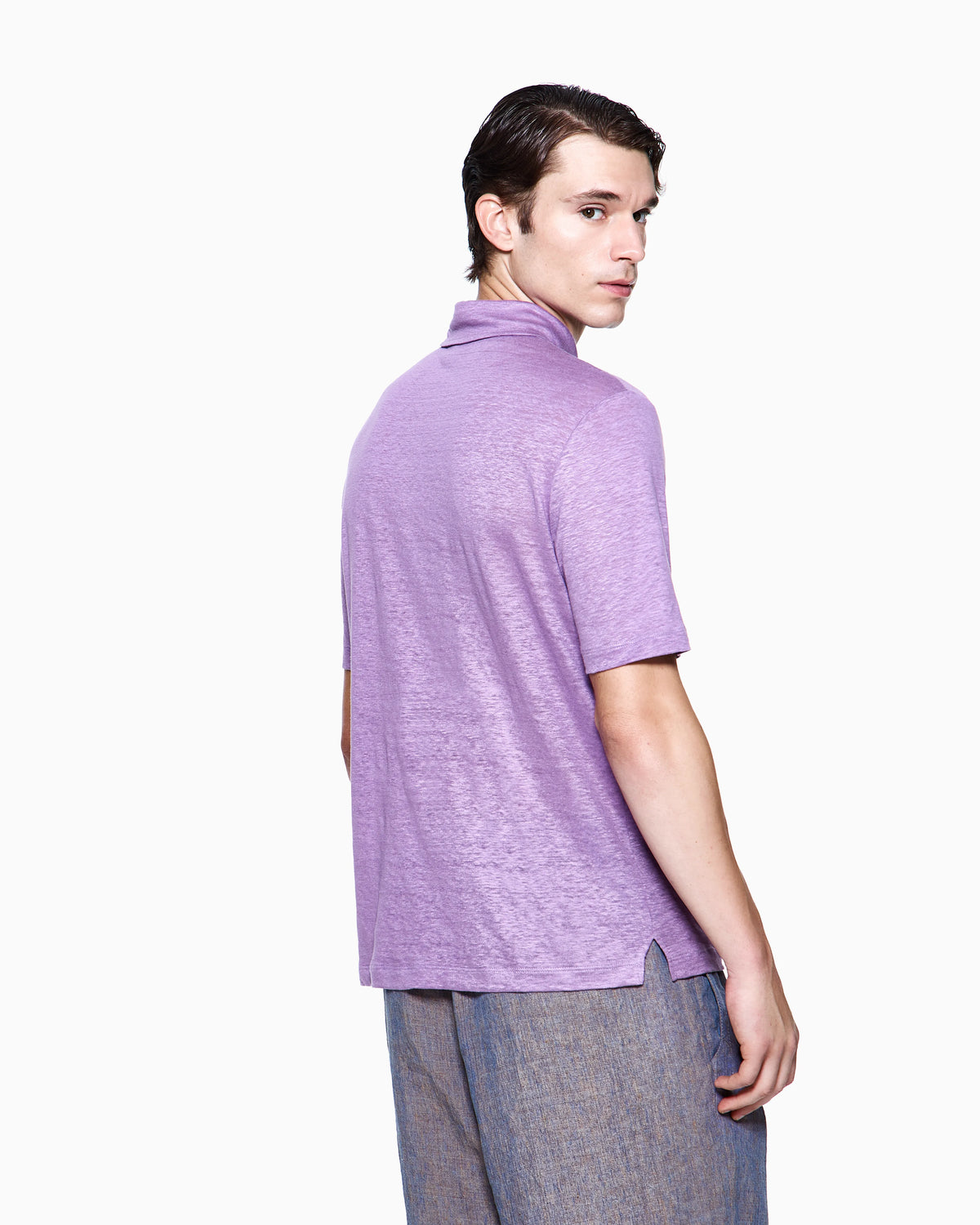 Short sleeve polo  in linen jersey with classic collar