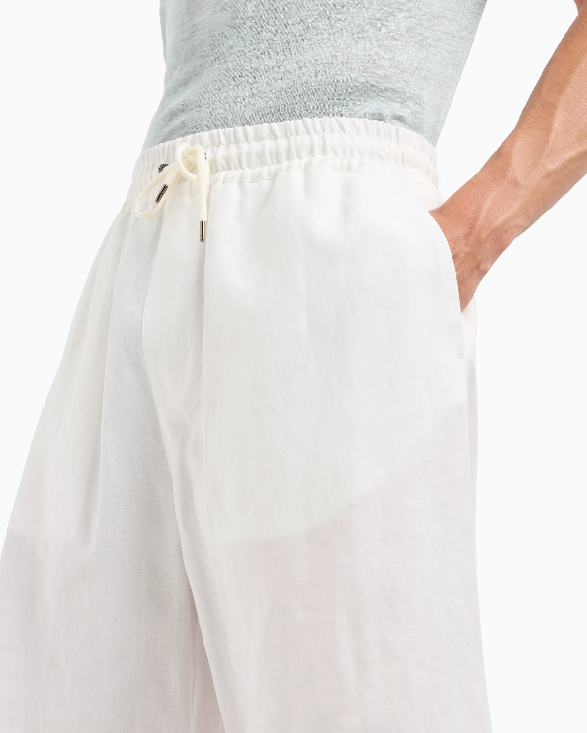 Pure linen canvas flat-front Bermuda shorts