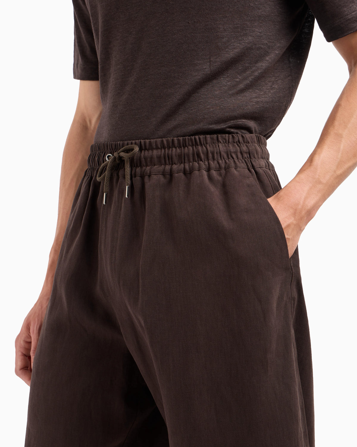 Pure linen canvas flat-front Bermuda shorts