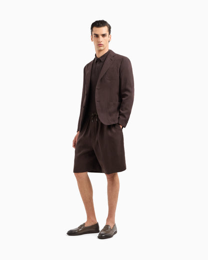 Pure linen canvas flat-front Bermuda shorts