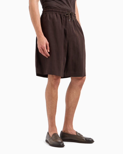Pure linen canvas flat-front Bermuda shorts