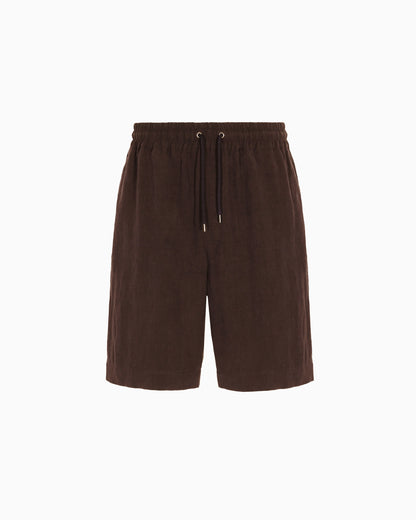 Pure linen canvas flat-front Bermuda shorts