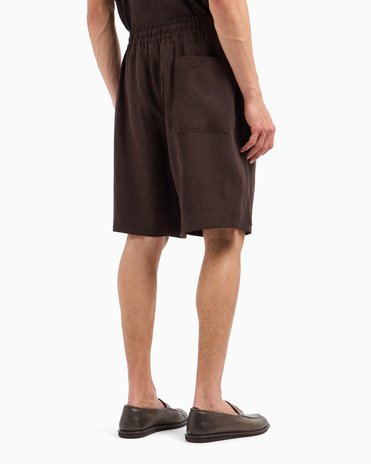 Pure linen canvas flat-front Bermuda shorts