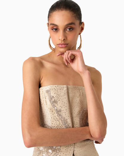 Embroidered long bustier top