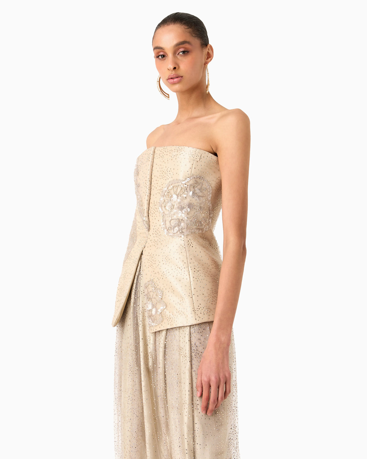 Embroidered long bustier top