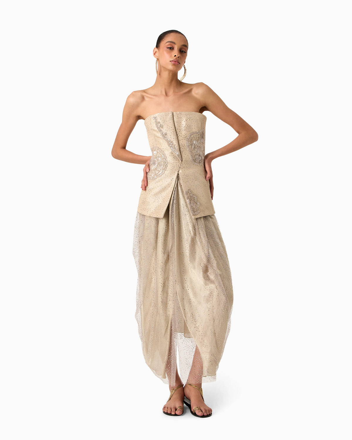 Embroidered long bustier top