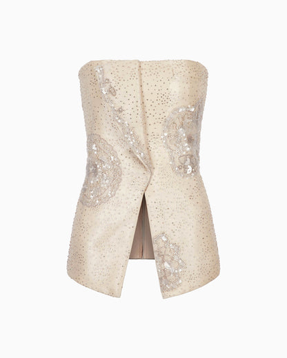 Embroidered long bustier top