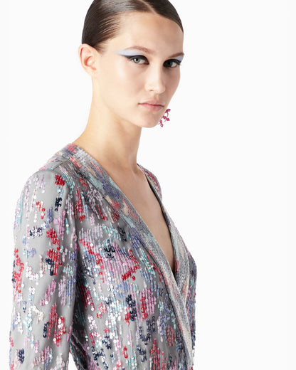 Long tulle jacket with all-over embroidery