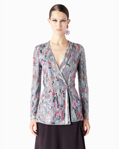 Long tulle jacket with all-over embroidery